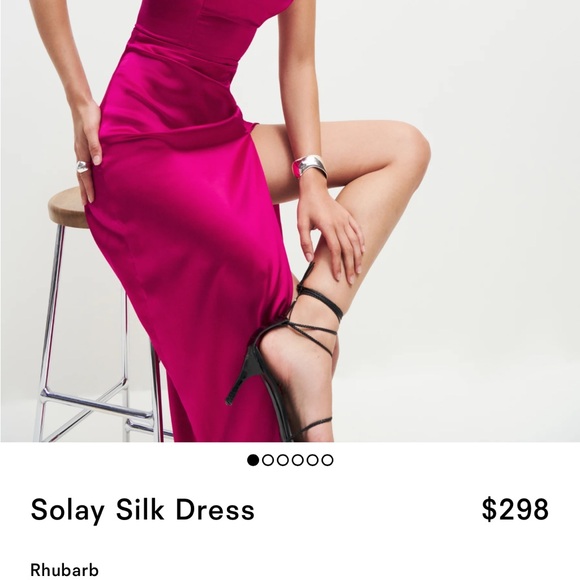 Reformation Solay Silk Dress Rhubarb Wedding Guest Dress - Picture 7 of 7
